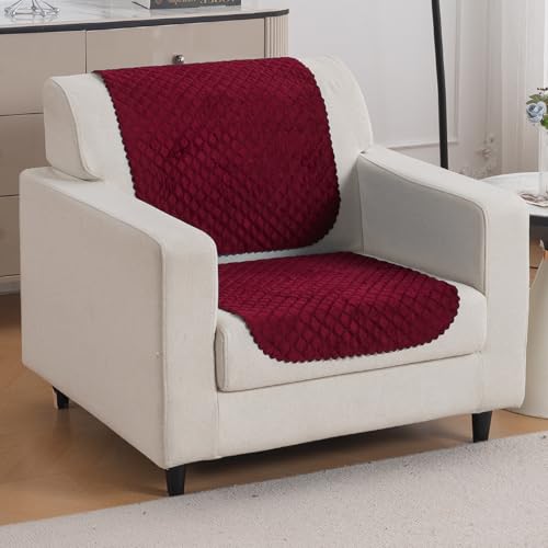Image of HOKIPO Quilted Sofa Cover for 1 Seater for Seat & Back, 'Quilt Classic' Maroon (IN-925-MRN*2)