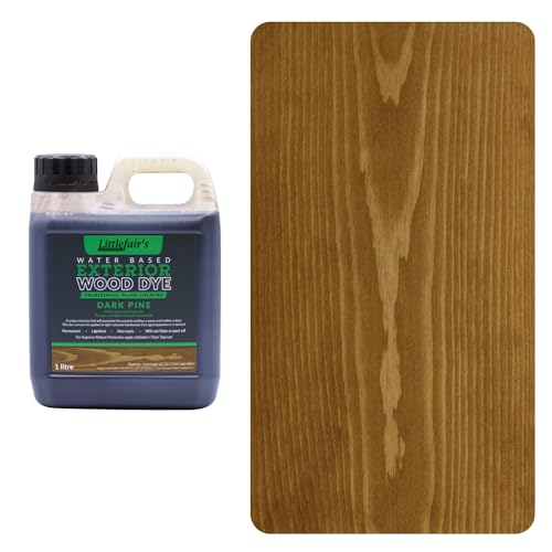 Littlefair's Wood Stain Water Based - 1ltr - Outdoor Furniture Wood Dye - Light & Dark Finishes - Non Toxic & Eco Friendly Formula - Exterior Wood Stain for Crafts - Colour: Dark Pine