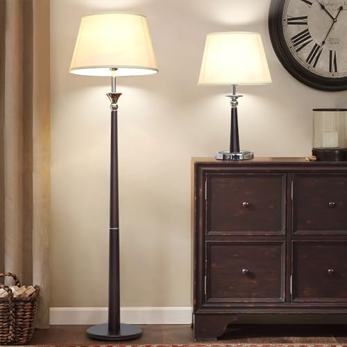 Lampe verticale décorative d'intérieur en bois noble et tissu raffiné