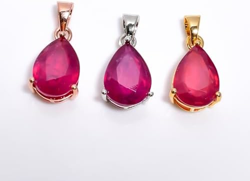 【Ruby】10点 925 Sterling Silver Handmade Pendant for Women Ruby Pear Faceted