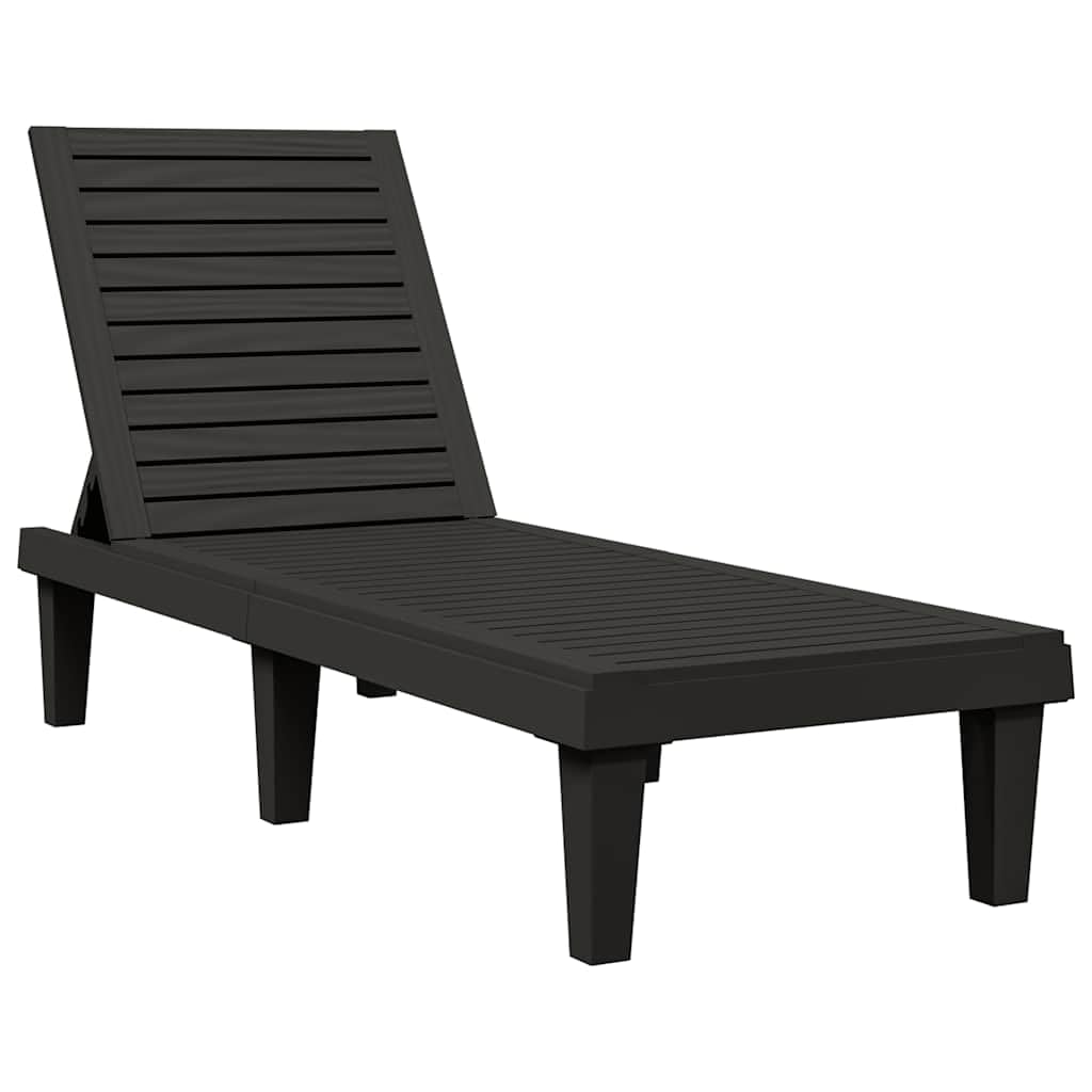 Juego de 2 tumbonas de polipropileno con aspecto de madera, color negro, 155 x 58 x 83 cm, con respaldo ajustable en 5 posiciones para tumbarse y sentarse cómodamente en el jardín