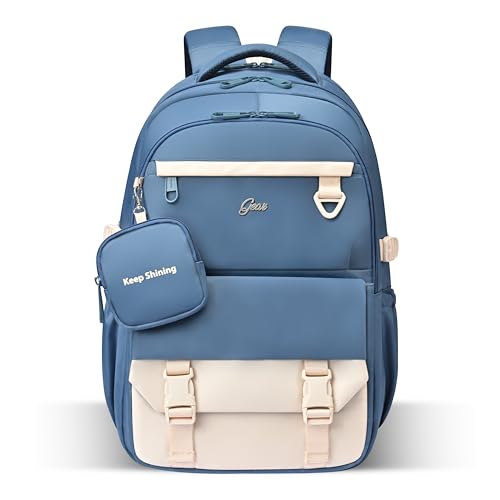 Image of Gear Grace 19 inch /40L Large Water Resistant School Bag | Casual Backpack | Daypack | Travel Backpack | Kids Bag for Boys /Girls (Blue - Cream)