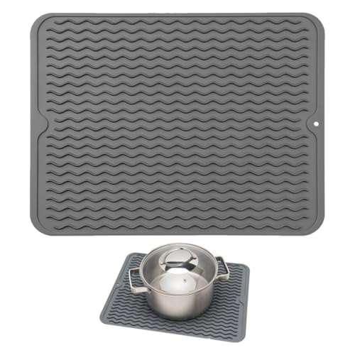 Tappetino Scolapiatti 30 x 40 cm, Resistente al Calore, per Cucina, Sottobicchieri in Silicone Antiscivolo, Presine, Tovaglietta