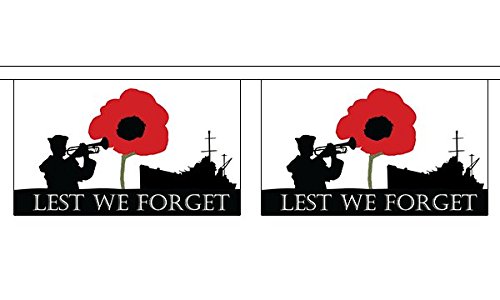 Flagtex Lest We Forget (Navy) Giant Fabric Bunting – 22.75m with 30 Large Flags – Fabric for Indoor & Outdoor Use – String Flags Banners Remembrance Royal Navy Military Veterans Memorial