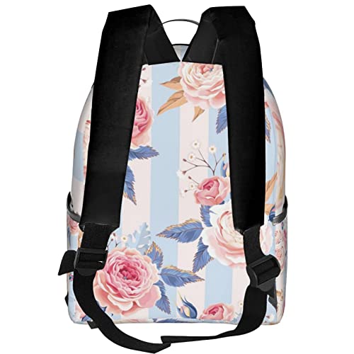 Sac à dos imprimé à rayures de fleurs avec grand volume noir - 3