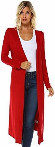 Isaac Liev Women’s Maxi Cardigan – Long Sleeve Open Front Flowy Draped Casual Soft Lightweight Sweater Duster Made in USA 0008 Red 2XL