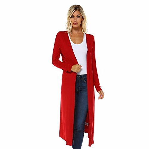 Isaac Liev Women’s Maxi Cardigan – Long Sleeve Open Front Flowy Draped Casual Soft Lightweight Sweater Duster Made In Usa 0008 Red 2Xl #TOP16