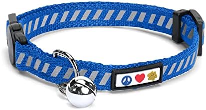 Pawtitas Glow In The Dark Cat Collar with Safety Buckle and Removable Bell Cat Collar Kitten Collar Blue Cat Collar