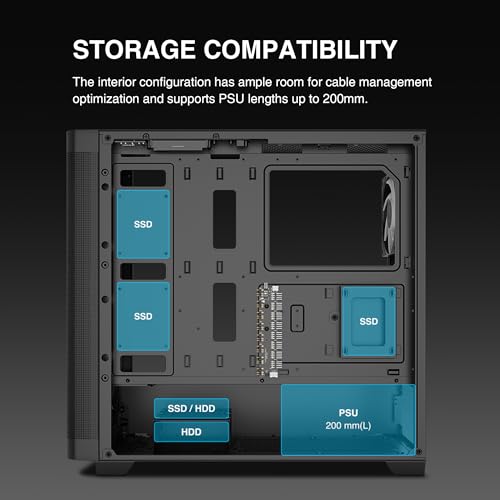 Image of GAMDIAS Athena M3 Mid Tower Computer Case | Tempered Glass, Gaming PC Case Support Dual 360mm AIO /Radiator, 7x120mm Case Fans (4X 120mm Built-in), 420mm GPU /VGA | USB3.0X 2, Type C x1-Black