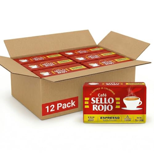 Sello Rojo Espresso Brick, Colombian Ground Coffee,10 oz (12 Pack)