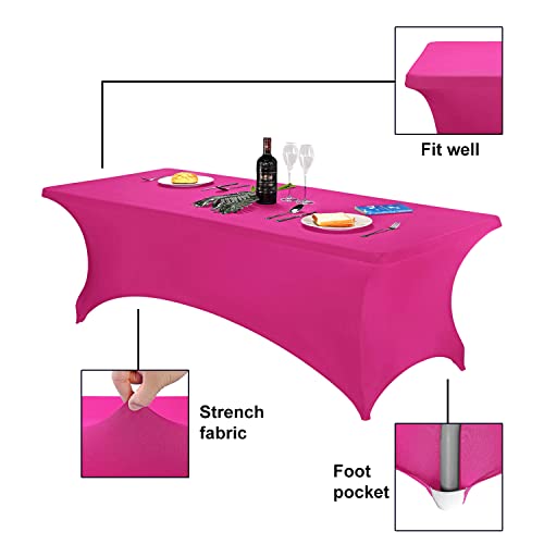 Image of FORLIFE Spandex Table Cover - Fitted 8ft Rectangular Tablecloth, Stretch Patio Cover, Universal for Wedding, Banquet, Party (Fuchsia)