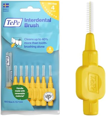 TePe Interdental Brush, Original, Yellow, 0.7mm/ISO 4, 8pcs, effi...