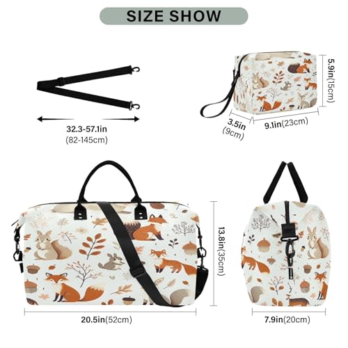 Rabbits Fox Pinecone Travel Duffel Bag, Shoulder Weekender Overnight Bags - Large Gym Bag with Wet Pocket3