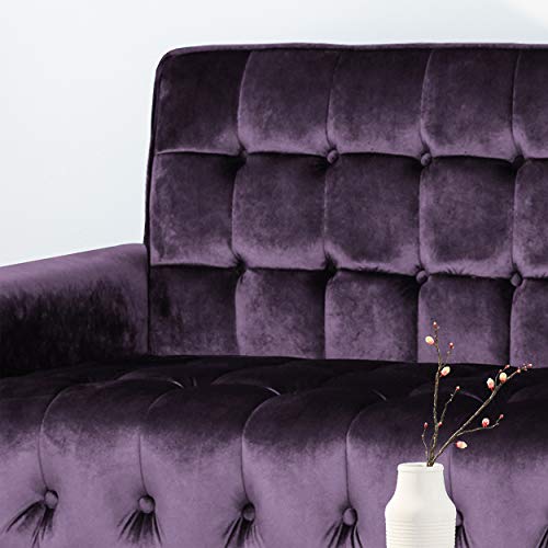Christopher Knight Home Adan Tufted Velvet Sofa Tipped Tapered Legs, Blackberry And Gold Finish #TOP4