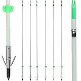 BOWSOUL 34inch Bowfishing Arrows Luminous with Broadheads and Safty Slides for Compound Bow&Recurve Bow Fishing Arrow Archery Hunting (Pack of 6) (White)