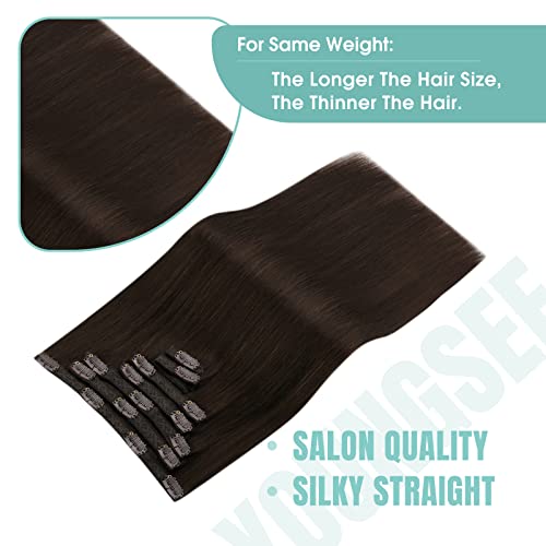 YoungSee Clip in Human Hair Extensions Brown 18inch 120g Remy Human Hair Clip in Extensions Dark Brown Clip in Hair Extension Brown for Wedding Reusable 7 Separate Pieces - Image 4