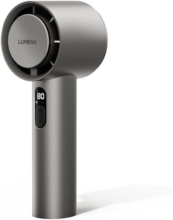 LUMENA Fan Jet Ultra - Turbo Handheld Fan with Peltier Ice Cooling System| USB Type C Rechargeable, 10–100 Speed Settings, 14,000 RPM, 4800mAh Battery, Portable for Travel/Home/Office (Gray)