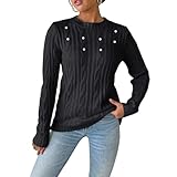 Suéter Mujer Cuello Redondo Casual Ligero Otoño Jersey Suave Sólido Perlas Moda 2025 Manga Larga Top Cálido