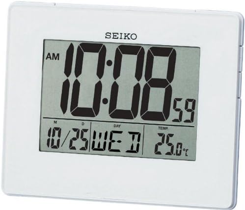 Seiko QHL057W LCD Alarm Calendar Clock, White