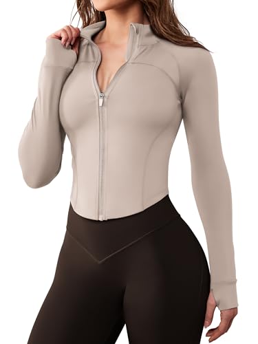 AVGO - AVGO Workout Jacket for Women Zip Up Cropped Running Jackets Athletic Yoga Gym Tops with Thumb Holes (Apricot, S) - -10%