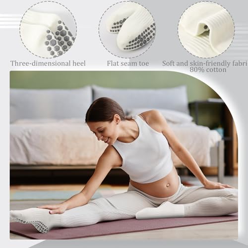 Jspupifip 4 Pairs Cute Pilates Socks with Grips for Women Non Slip Yoga Grippy Socks Embroidery Athletic Crew Sock for Yoga Barre Ballet Barefoot Workout4