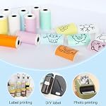 12 Rolls Thermal Paper Coloured Self-Adhesive Printing Sticker 53mm x 28mm for Mini Printer, Small Label Printer T02 M02, Study Notes Maker Gift, Journal Photos, Journal, Work, DIY