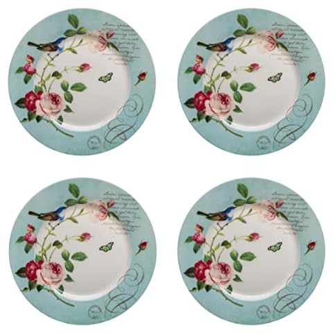 Gracie Bone China by Coastline Imports Blue Jay Floral Rose Dessert/Salad Plate 7.5-Inch (Set of 4) (S16645AF-BLU-5/4) Cover