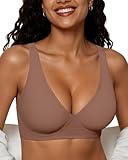 Adisputent Jelly Bras for Women Non Wired Deep V Wireless Push Up Bra Seamless Comfort Plunge T Shirt Bra Soft Support Full Coverage Everyday Bralettes (Coffee,M)