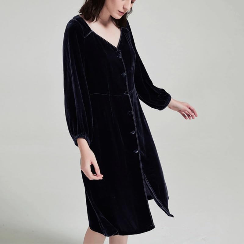 V-neck Velvet Nightdres Long Sleeves Nightgown Homewear Lining Nightie
