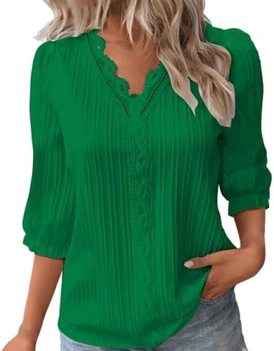 Women Summer Lace V Neck Plain Lace Elegant Shirt Fashion Solid C...