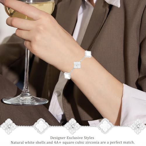 Lucky Four Leaf Bracelets Set - Silver Plated Cubic Zirconia Bangle for Women4