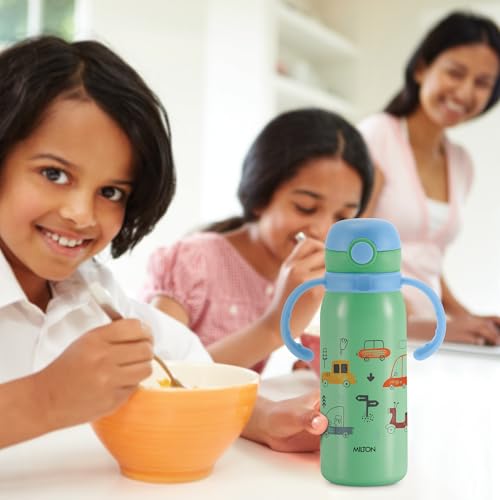 Image of MILTON Fountain 650 ISI Certified Stainless Steel Water Bottle, Leak Proof, Rust Proof, Single walled,1 Yr Warranty, Ideal Sipper Water Bottle for School Kids Bottle, 625 ml, Aqua Green (Cars)