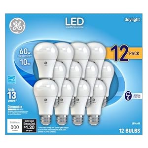 GE Daylight LED 60W Equivalent General Purpose A19 Light Bulbs (12 Pack)