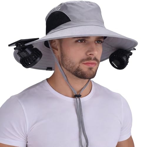 Image of EINSKEY Solar Powered Fan Hat, UPF50+ Wide Brim Bucket Hat with Ultralight Clip-On Fans for Outdoor Hiking Fishing Gardening