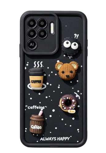 Image of Bintage Case Cute Fun Taddy| 3D Ball Bear| Donut| Coffee Rubber Case Camera Protection Back Cover Compatible for Oppo F19 Pro 4G - Black