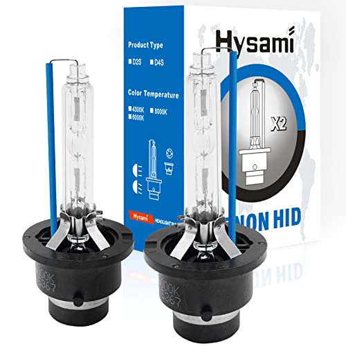 Hysami D2S Xenon HID Headlight Bulbs, 8000K Blue White 35W Automotive Lighting, 85122 High/Low Beam UV Free Xenon Replacement Bulbs- 2 Packs