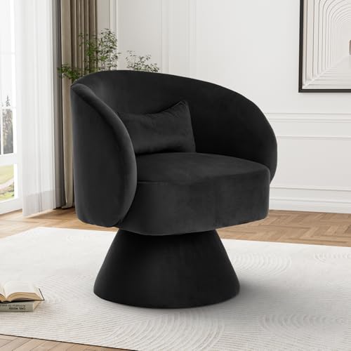 360 Degree Swivel Barrel Chair Accent Small Vanity Chair, Velvet Black