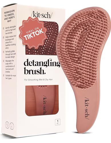 Kitsch Detangler Brush – Gentle Curly Hair Brush with Flexible Bristles for All Hair Types - Wet...