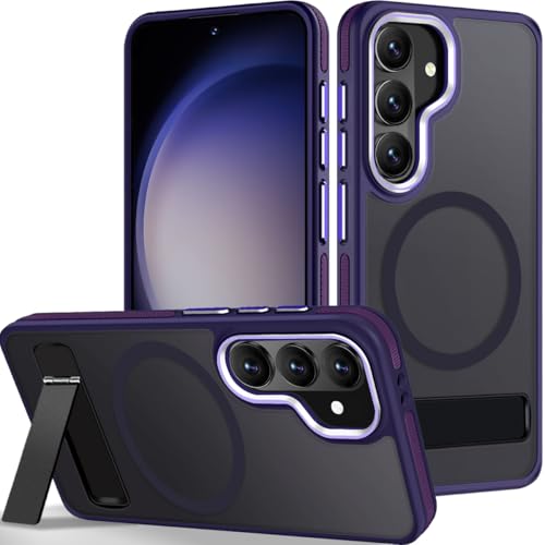 Image of MALEWOLF Stand Case for Samsung Galaxy S26 Compatible with Magsafe, Translucent Magnetic Cover [Military Grade Protection] [Anti-Slip Technology], Color Hybrid Galaxy S26 Phone Case (Dark Purple)