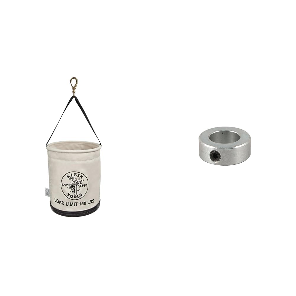 Klein Tools Canvas Bucket Tool Storage with Connecting Bar Lock Collar, 150-lb Load Rated Bucket with Drain Holes, Made in USA