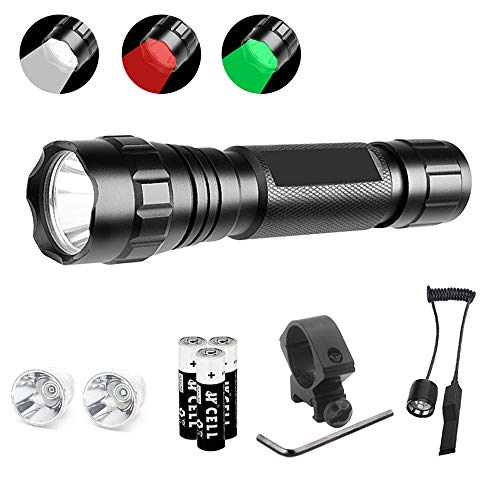 Tactical LED Flashlight Green Red White Light Hunting Flashlight Torch Set with Remote