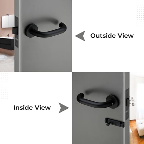 Image of LAPO Bathroom Lock Set | 45x45mm Lock Body | Keyless Operation | Works on 30-50mm Door | Brass Latch | Black Finish | Reversible Fitment | Quick Mounting | 3 Years Warranty | CMH-6T