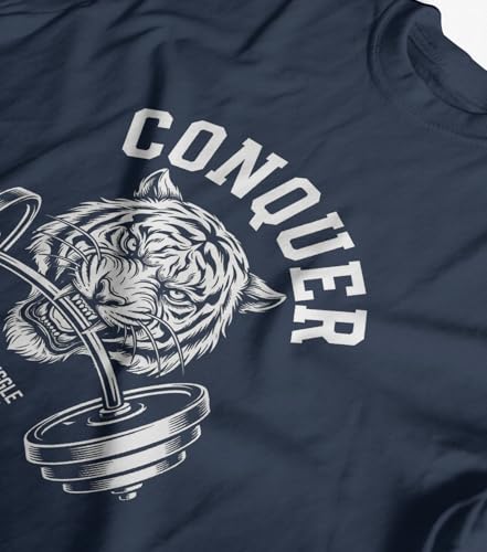 Image of INDISSH T-Shirt for Man | Regular and Plus Size Upto 7XL | Gym Graphic Printed | Round Neck Cotton Fabric Regular fit Casual T-Shirt for man - RNM-Conquer-PAR