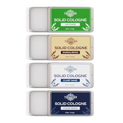 THEMANCODE Colonia Hombre, Regalo San Valentin Hombre, Perfume Sólido con Sándalo, Vetiver, Cedro, Salvia, Paquete de 4