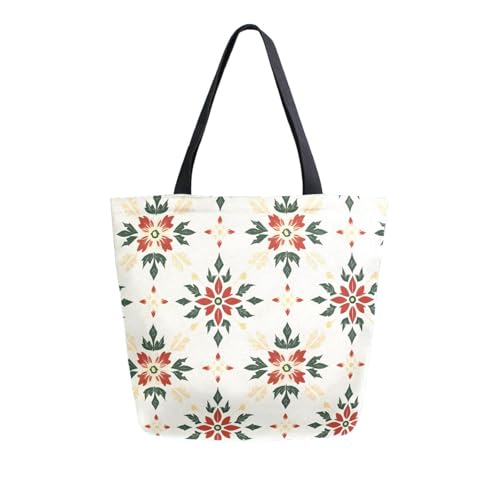 Extra Large Shoulder Tote Bag for Beach Travel Weekender Gym Festive Flowers Pattern Reusable Grocery Canvas Shopping Bag