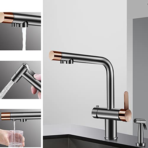 Robinet de Cuisine avec Pistolet Extensible et Commande Intégrée pour Eau Filtrée