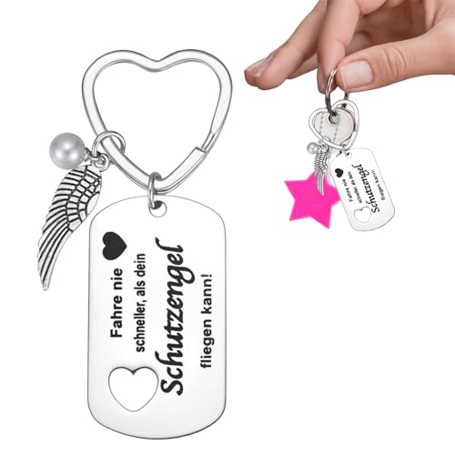 Schutzengel Schlüsselanhänger,Herz Schutzengel Auto,Drive Safe Schlüsselanhänger Auto,Edelstahl Glücksbringer,Auto,Fahr Vorsichtig Schlüsselanhänger,Führerschein Bestanden Geschenk für Familie