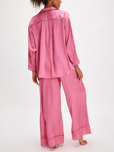 Image of LILTWIST Silk Satin Pajamas Set for Women 2 Piece Floral Pjs Wide Leg Lounge Pants Set Long Sleeve Button down Pj Shirts Set