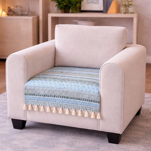 Cortina Printed Quilted Velvet Sofa Cover – Premium Sofa Couch Protector – Soft Plush Velvet, Non-Slip, Machine Washable Furniture Cover (SkyBlue, 1 Seater)