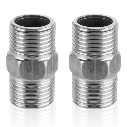BOHUIZ 2 piezas de acero inoxidable doble nippel, doble boquilla de 1/2 pulgadas, adaptador de manguera de ducha de rosca para diferentes tuberías de agua o conexiones de aire